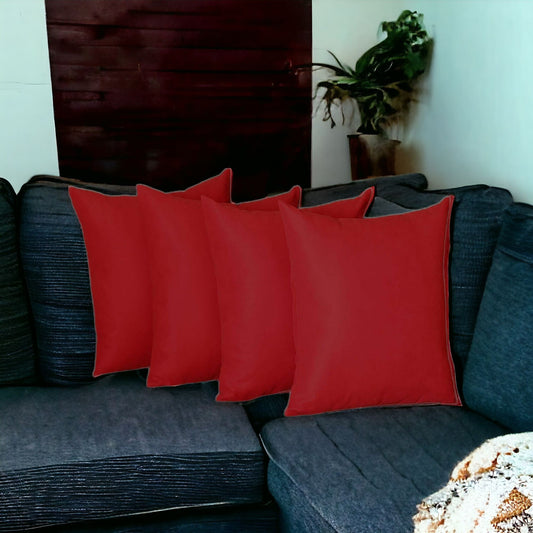Set Of Four 17" X 17" Red Polyester Zippered Pillow Cover - Homeroots - Flyclothing LLC