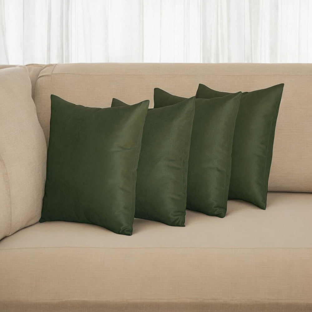 Set Of Four 18" X 18" Fern Green Polyester Zippered Pillow Cover