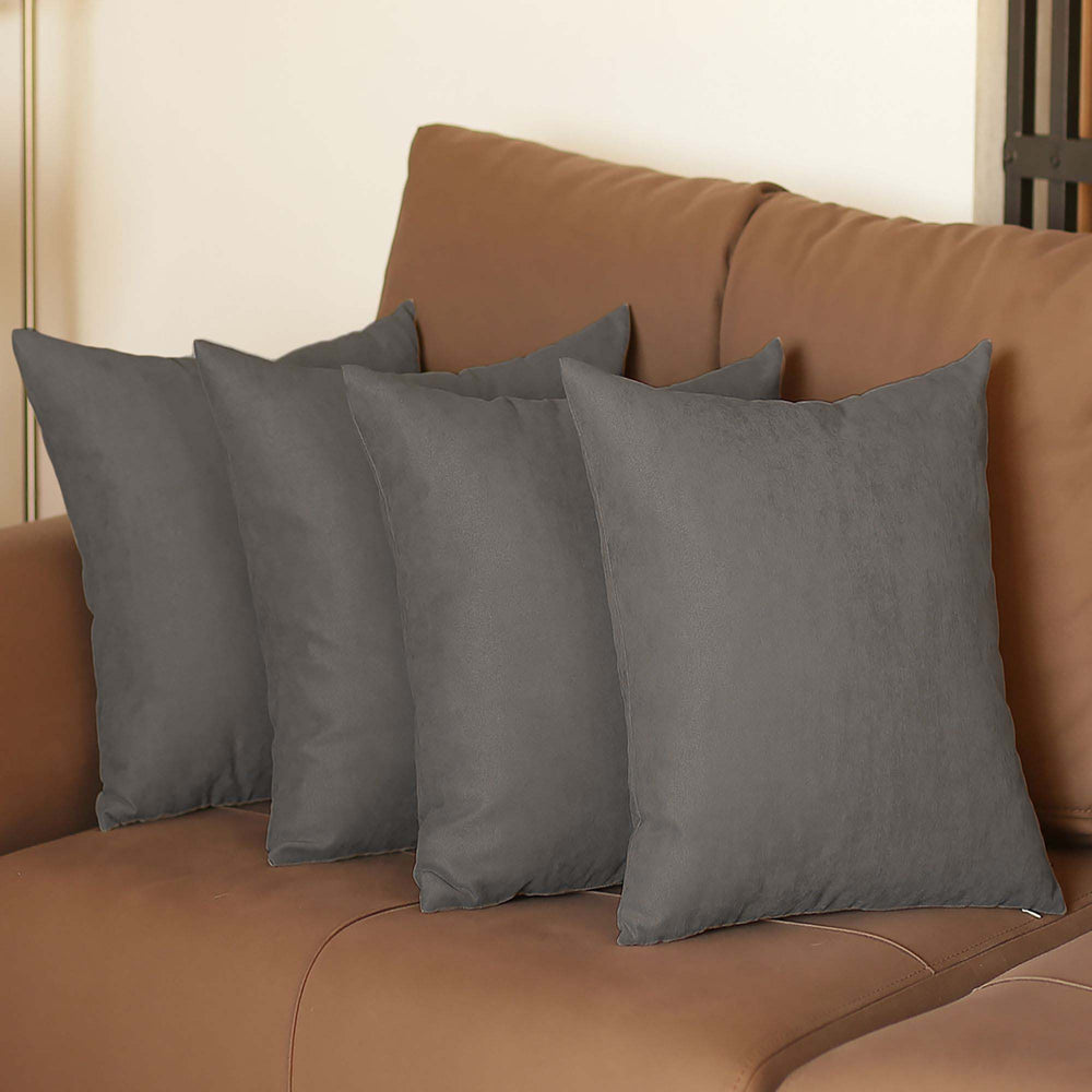 Set Of Four 18" X 18" Gray Polyester Zippered Pillow Cover - Homeroots