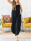 Slit Spaghetti Strap Jumpsuit with Pockets - Trendsi