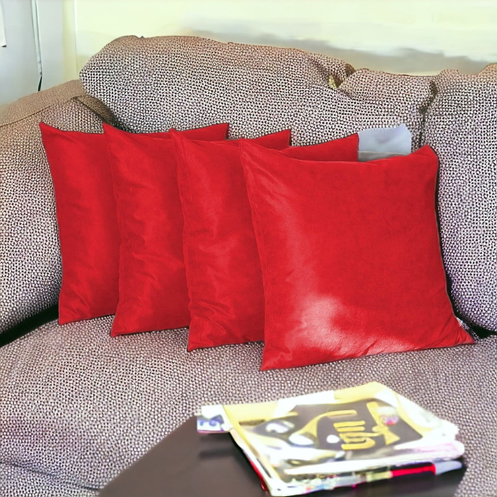 Set Of Four 26" X 26" Red Polyester Zippered Pillow Cover - Homeroots