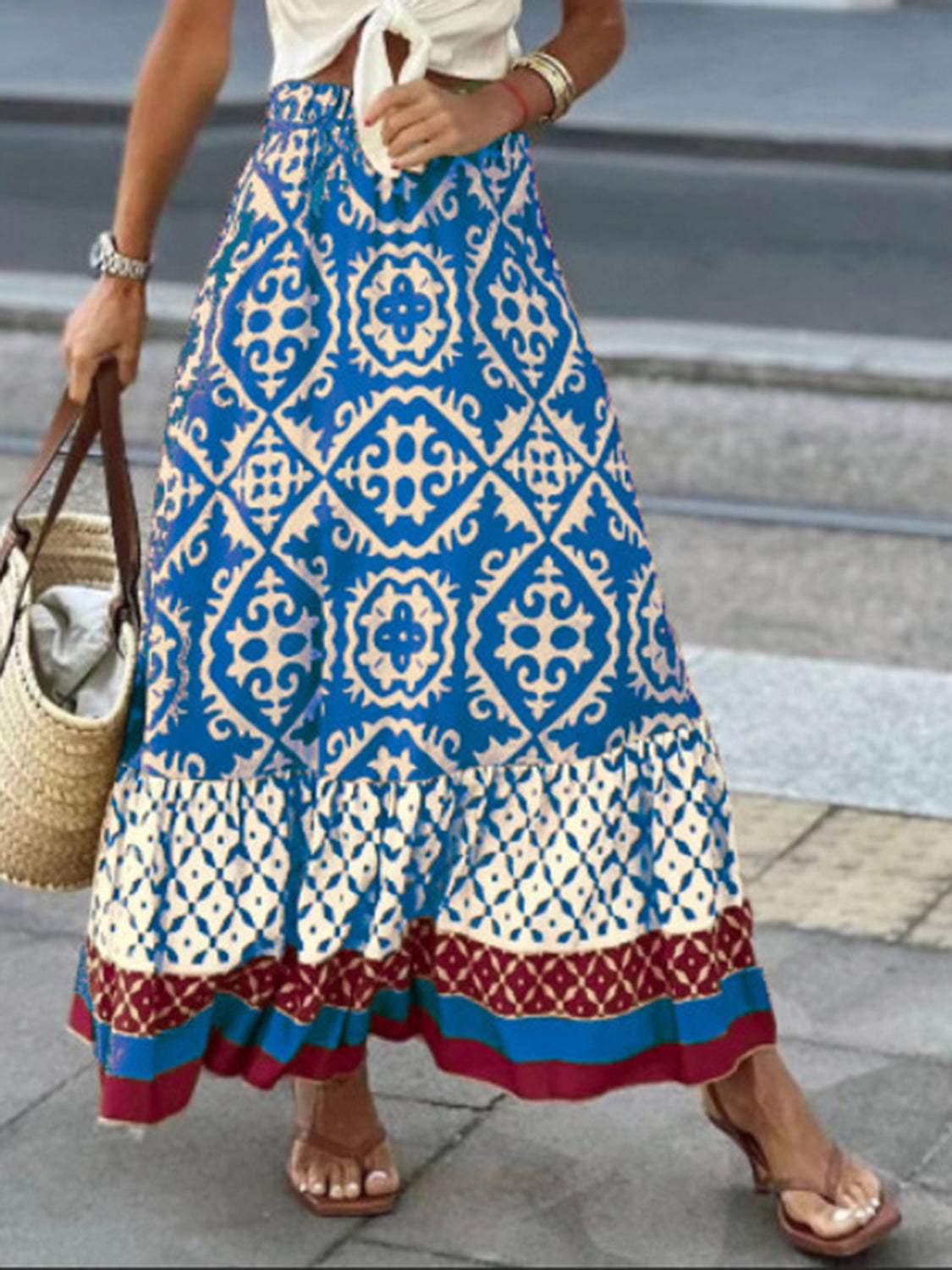 Geometric Elastic Waist Maxi Skirt - Trendsi - Flyclothing LLC