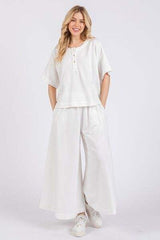 Ces Femme Half Button Half Sleeve Top and Pants Set - Trendsi - Flyclothing LLC