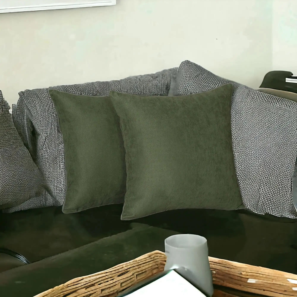 Set Of Two 16" X 16" Fern Green Polyester Zippered Pillow Cover - Homeroots