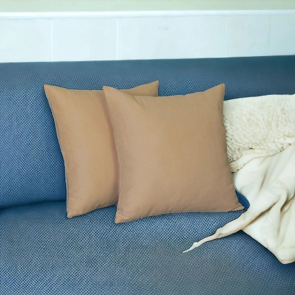 Set Of Two 16" X 16" Beige Polyester Zippered Pillow Cover - Homeroots