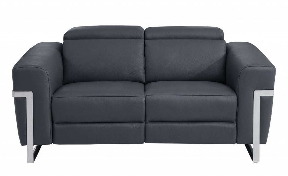 Three Piece Indoor Dark Gray Italian Leather Six Person Seating Set - Homeroots - Flyclothing LLC