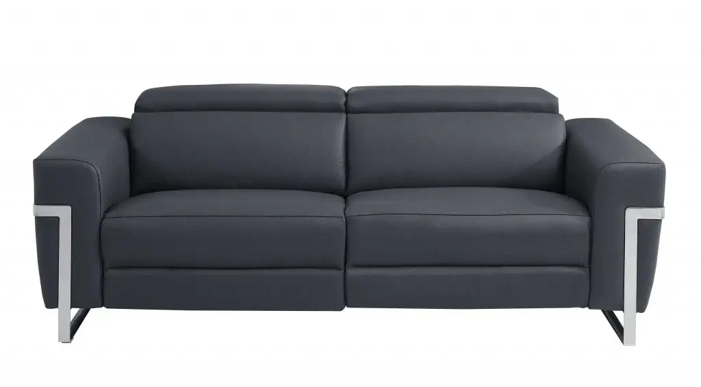 Three Piece Indoor Dark Gray Italian Leather Six Person Seating Set - Homeroots - Flyclothing LLC