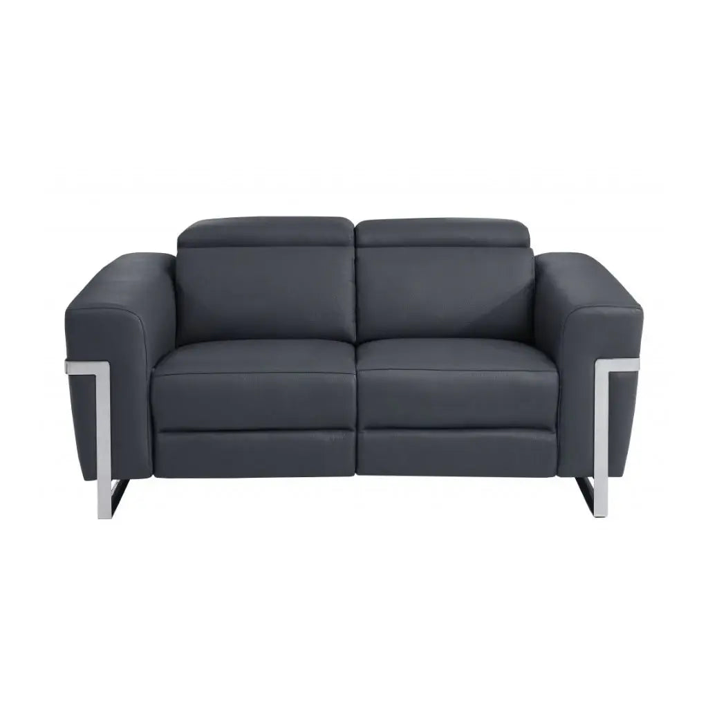 Two Piece Indoor Dark Gray Italian Leather Five Person Seating Set - Homeroots - Flyclothing LLC