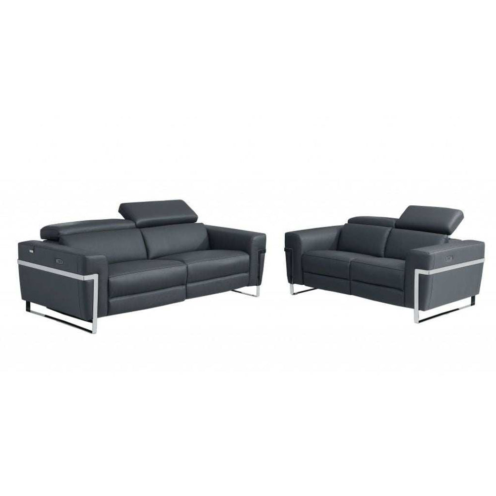 Two Piece Indoor Dark Gray Italian Leather Five Person Seating Set - Homeroots - Flyclothing LLC