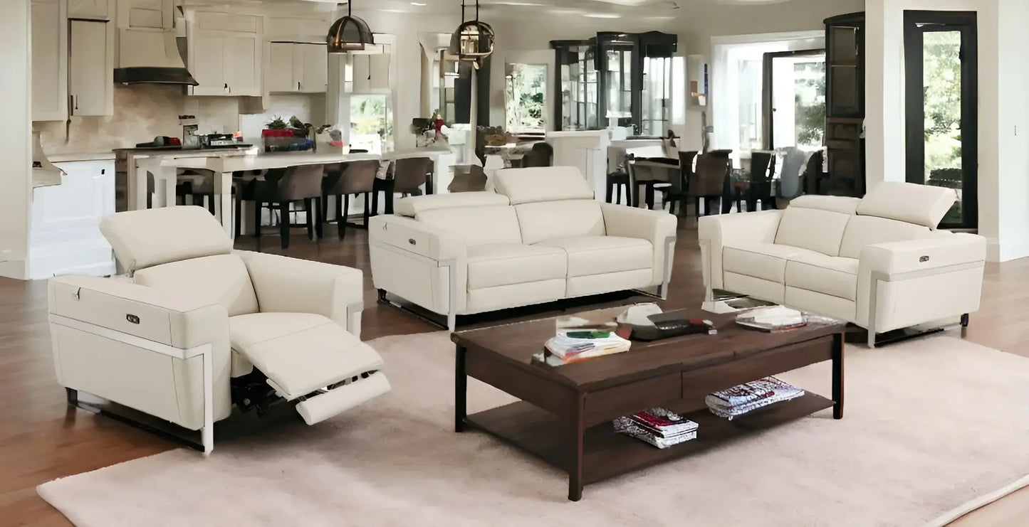 Three Piece Indoor Beige Italian Leather Six Person Seating Set - Homeroots - Flyclothing LLC