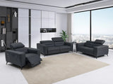 Three Piece Indoor Dark Gray Italian Leather Six Person Seating Set - Homeroots - Flyclothing LLC
