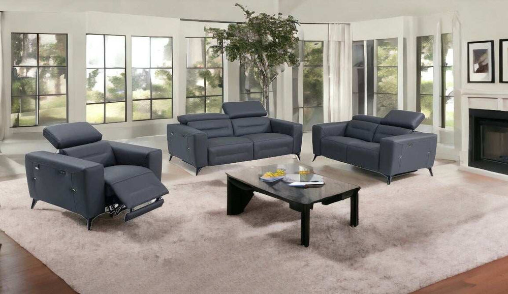 Three Piece Indoor Dark Gray Italian Leather Six Person Seating Set - Homeroots - Flyclothing LLC