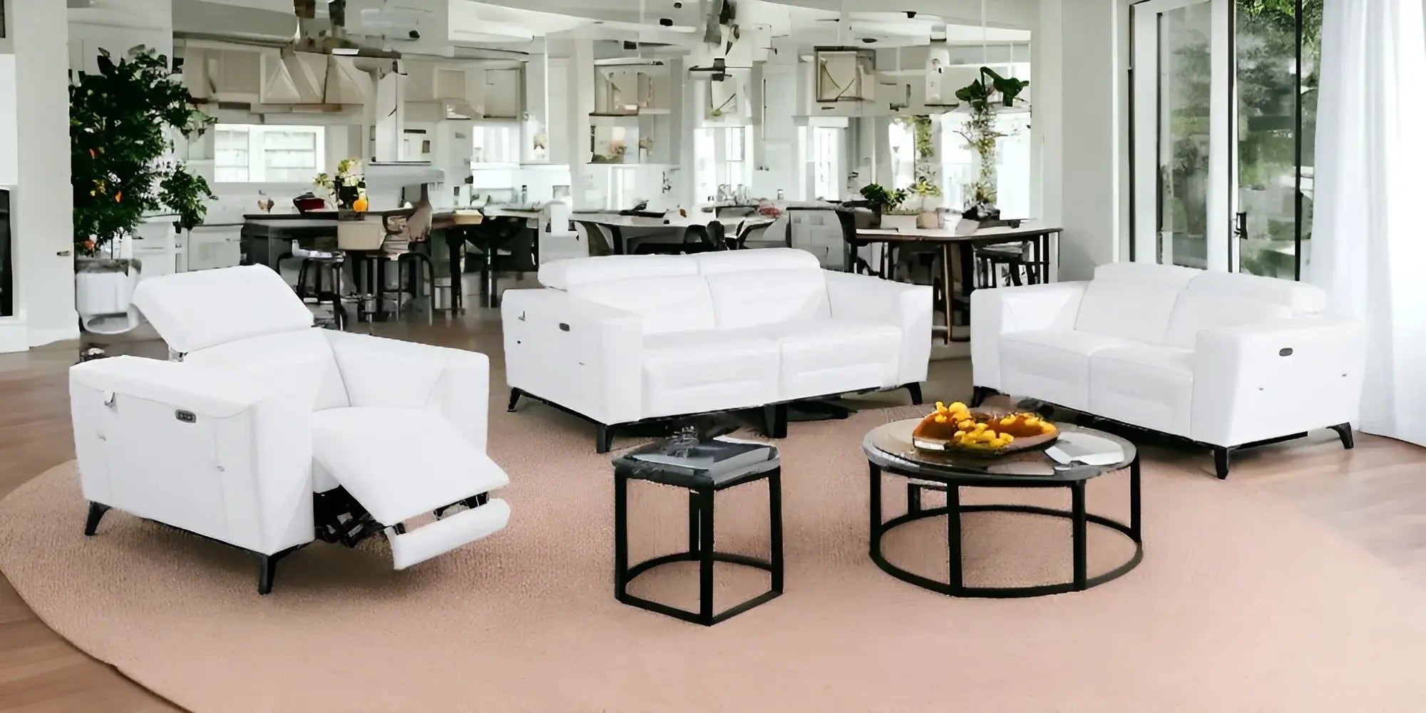 Three Piece Indoor White Italian Leather Six Person Seating Set - Homeroots - Flyclothing LLC
