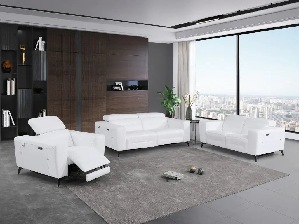 Three Piece Indoor White Italian Leather Six Person Seating Set - Homeroots - Flyclothing LLC