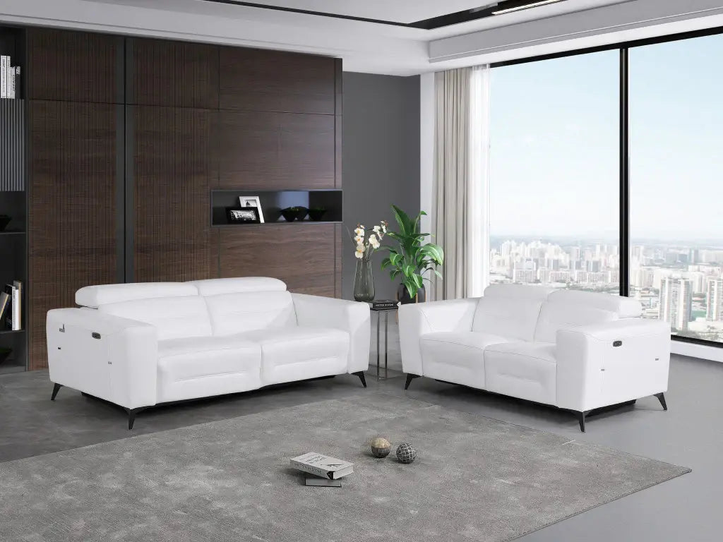 Two Piece Indoor White Italian Leather Five Person Seating Set - Homeroots - Flyclothing LLC