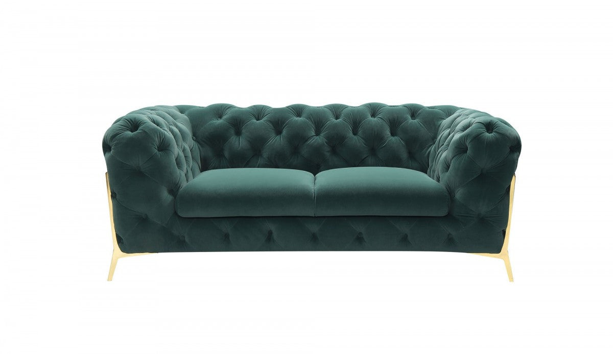 74" Emerald And Gold Velvet Loveseat - Homeroots - Flyclothing LLC