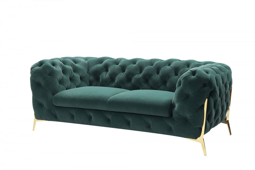 74" Emerald And Gold Velvet Loveseat - Homeroots