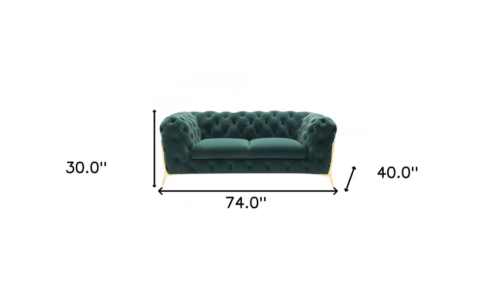 74" Emerald And Gold Velvet Loveseat - Homeroots