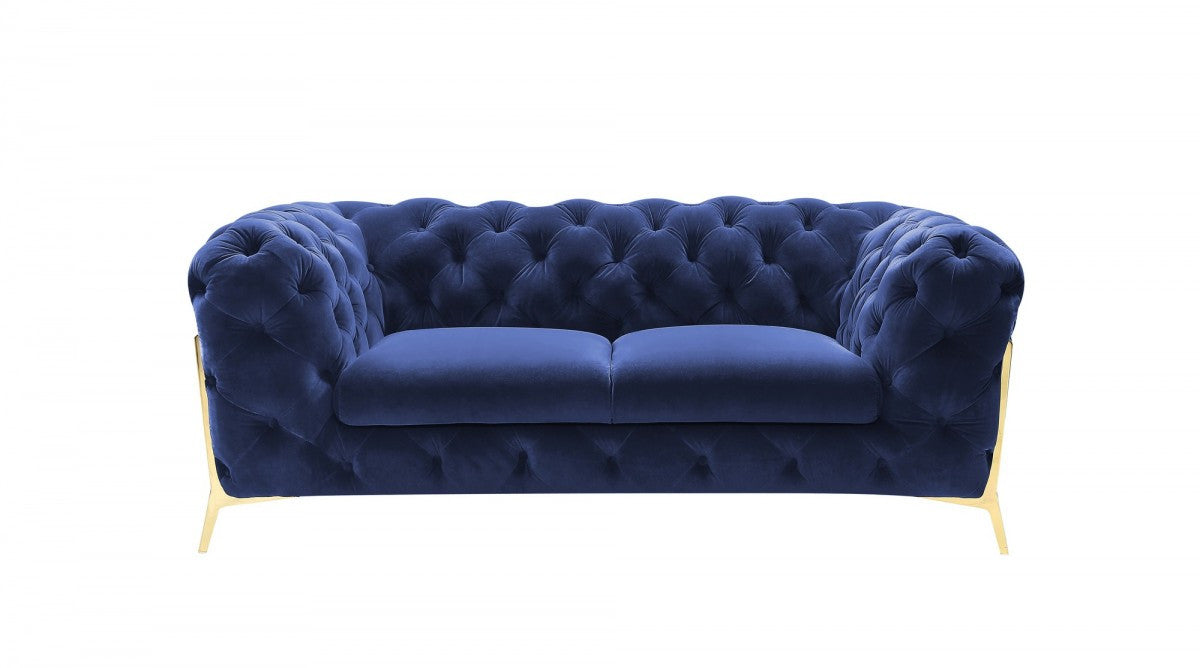 74" Blue And Gold Velvet Loveseat - Homeroots - Flyclothing LLC