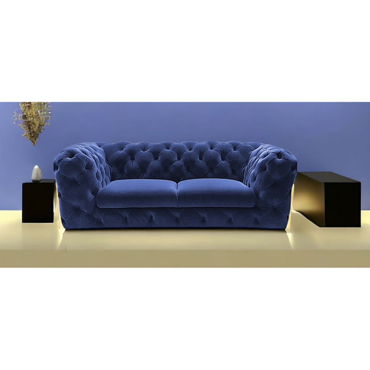 74" Blue And Gold Velvet Loveseat - Homeroots - Flyclothing LLC
