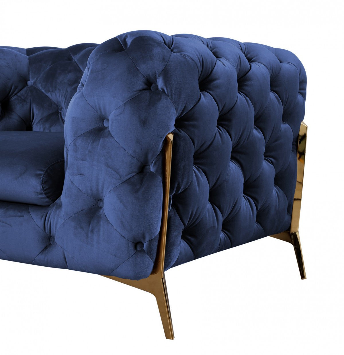74" Blue And Gold Velvet Loveseat - Homeroots - Flyclothing LLC
