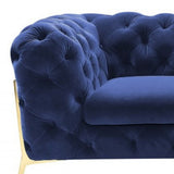 74" Blue And Gold Velvet Loveseat - Homeroots - Flyclothing LLC