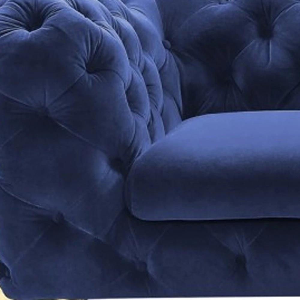 74" Blue And Gold Velvet Loveseat - Homeroots