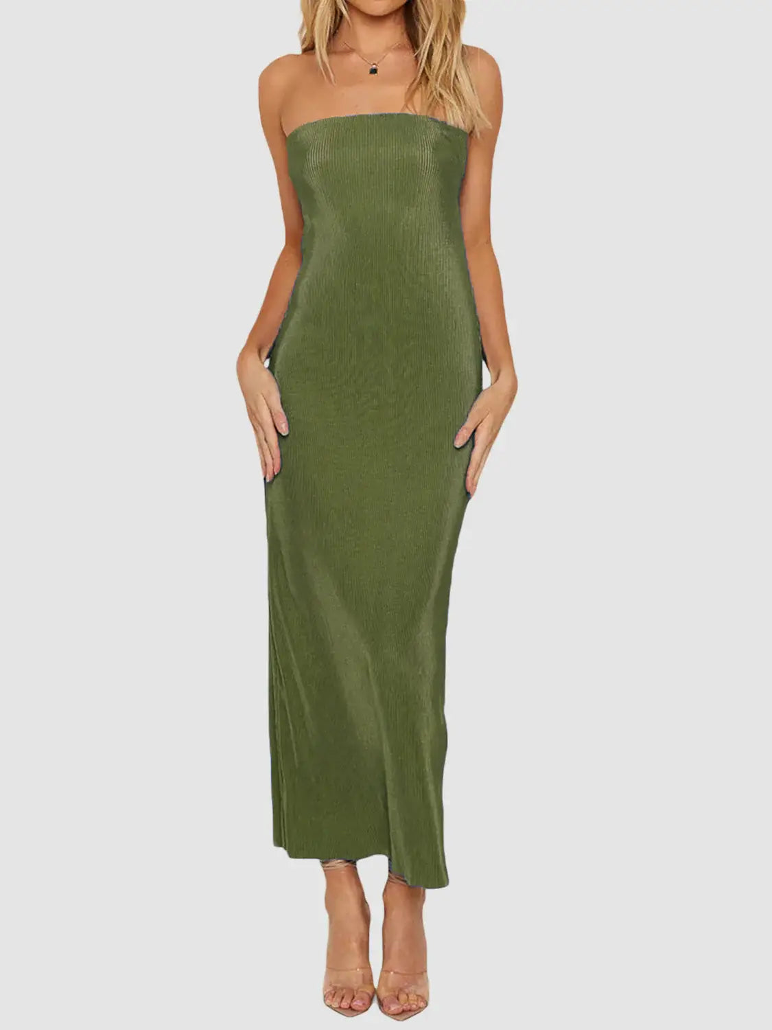 Lace-Up Back Tube Maxi Dress - Trendsi - Flyclothing LLC