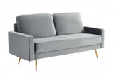 72" Gray Velvet Sofa With Brass Legs - Homeroots - Flyclothing LLC