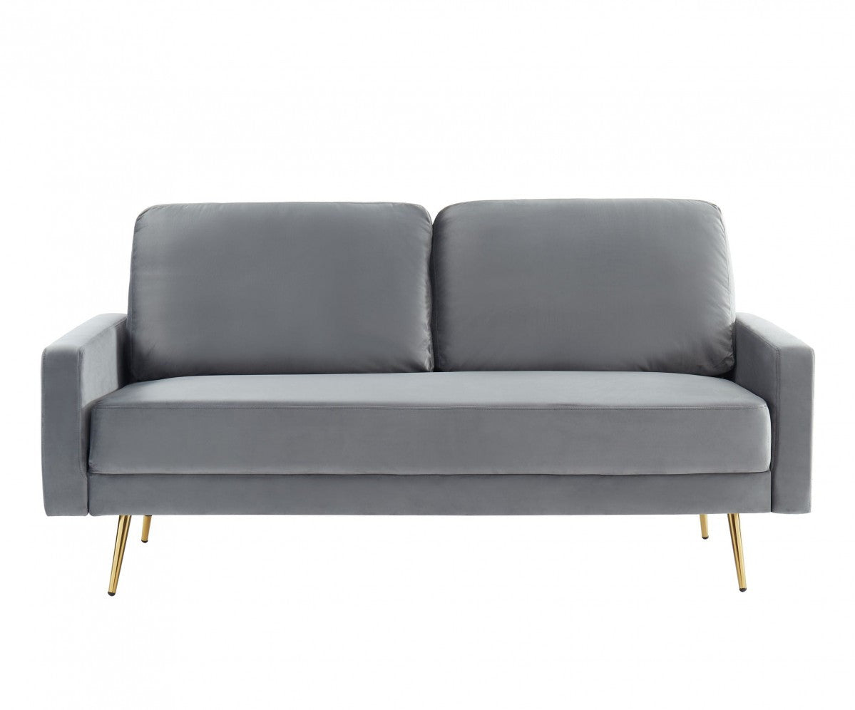 72" Gray Velvet Sofa With Brass Legs - Homeroots - Flyclothing LLC