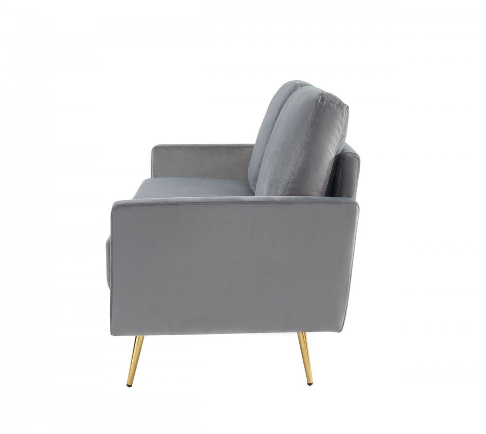 72" Gray Velvet Sofa With Brass Legs - Homeroots