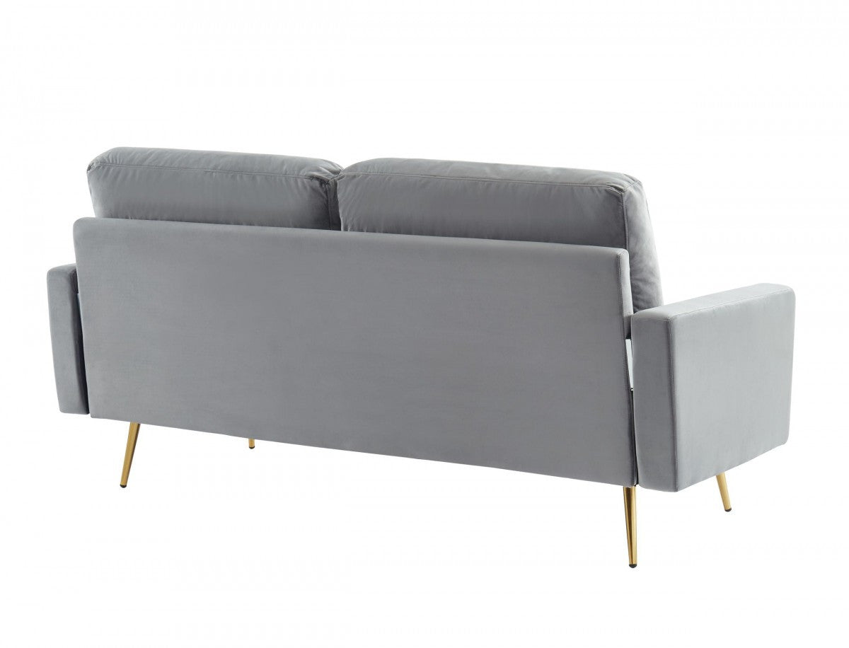 72" Gray Velvet Sofa With Brass Legs - Homeroots - Flyclothing LLC