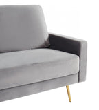 72" Gray Velvet Sofa With Brass Legs - Homeroots
