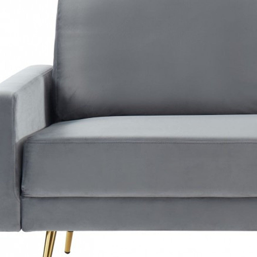 72" Gray Velvet Sofa With Brass Legs - Homeroots