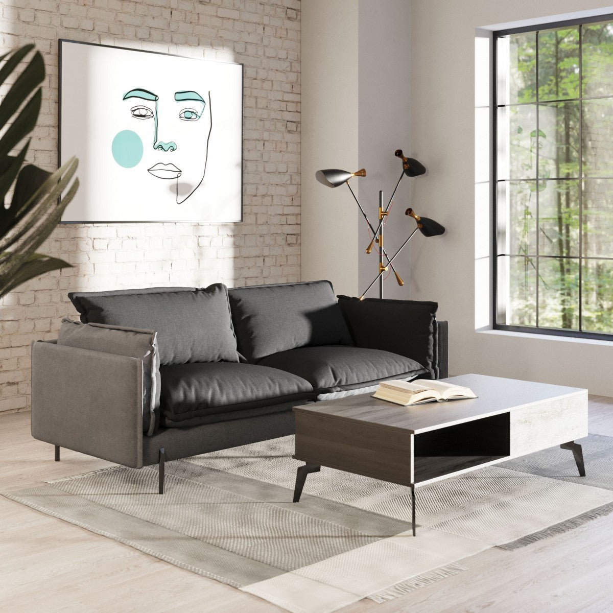 87" Dark Gray Polyester Blend Sofa With Silver Legs - Homeroots - Flyclothing LLC