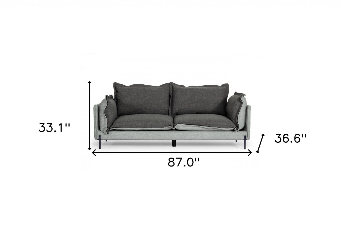 87" Dark Gray Polyester Blend Sofa With Silver Legs - Homeroots - Flyclothing LLC