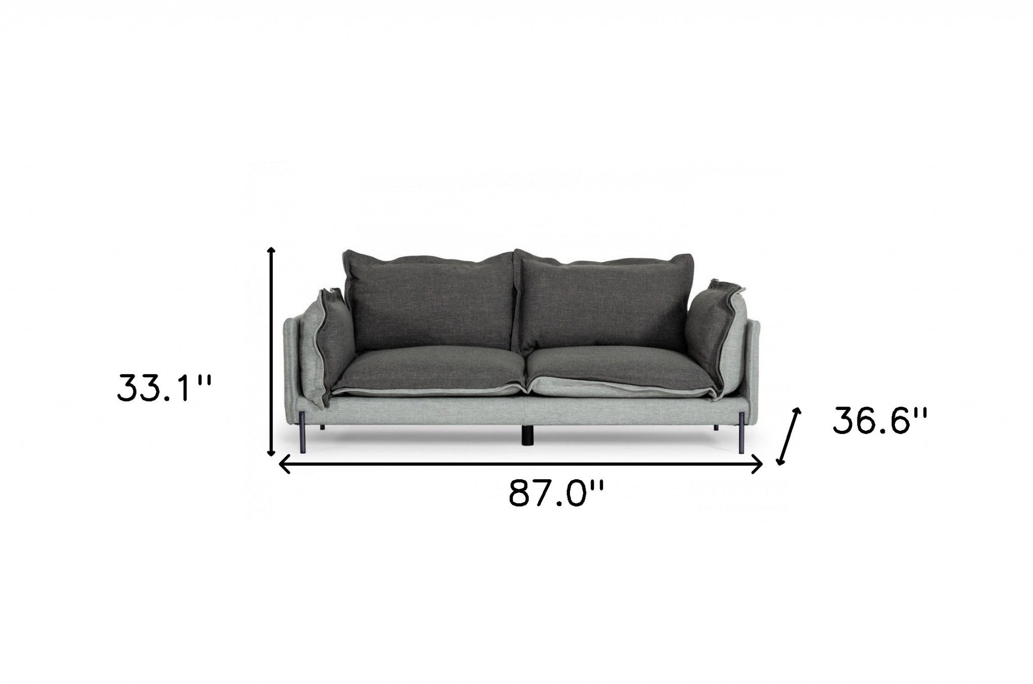 87" Dark Gray Polyester Blend Sofa With Silver Legs - Homeroots - Flyclothing LLC