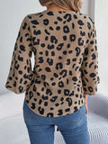 Tied Button Up Leopard V-Neck Blouse - Trendsi - Flyclothing LLC