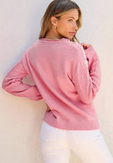 Daisy Notched Long Sleeve Sweater - Trendsi - Flyclothing LLC