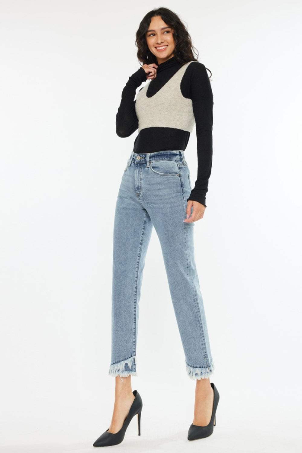 Kancan Raw Hem High Rise Straight Jeans - Trendsi - Flyclothing LLC