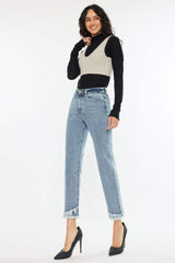 Kancan Raw Hem High Rise Straight Jeans - Trendsi - Flyclothing LLC