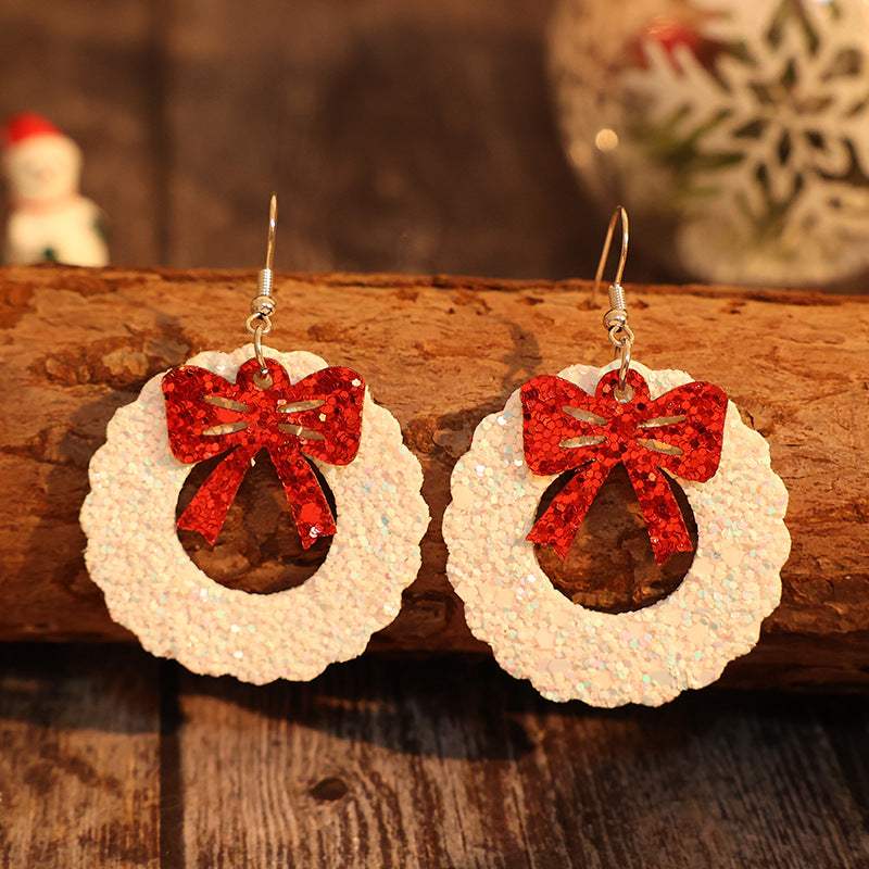 PU Leather Sequin Wreath Shape Earrings - Trendsi - Flyclothing LLC