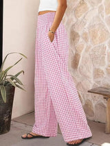 Gingham Wide-Leg Pants - Trendsi - Flyclothing LLC