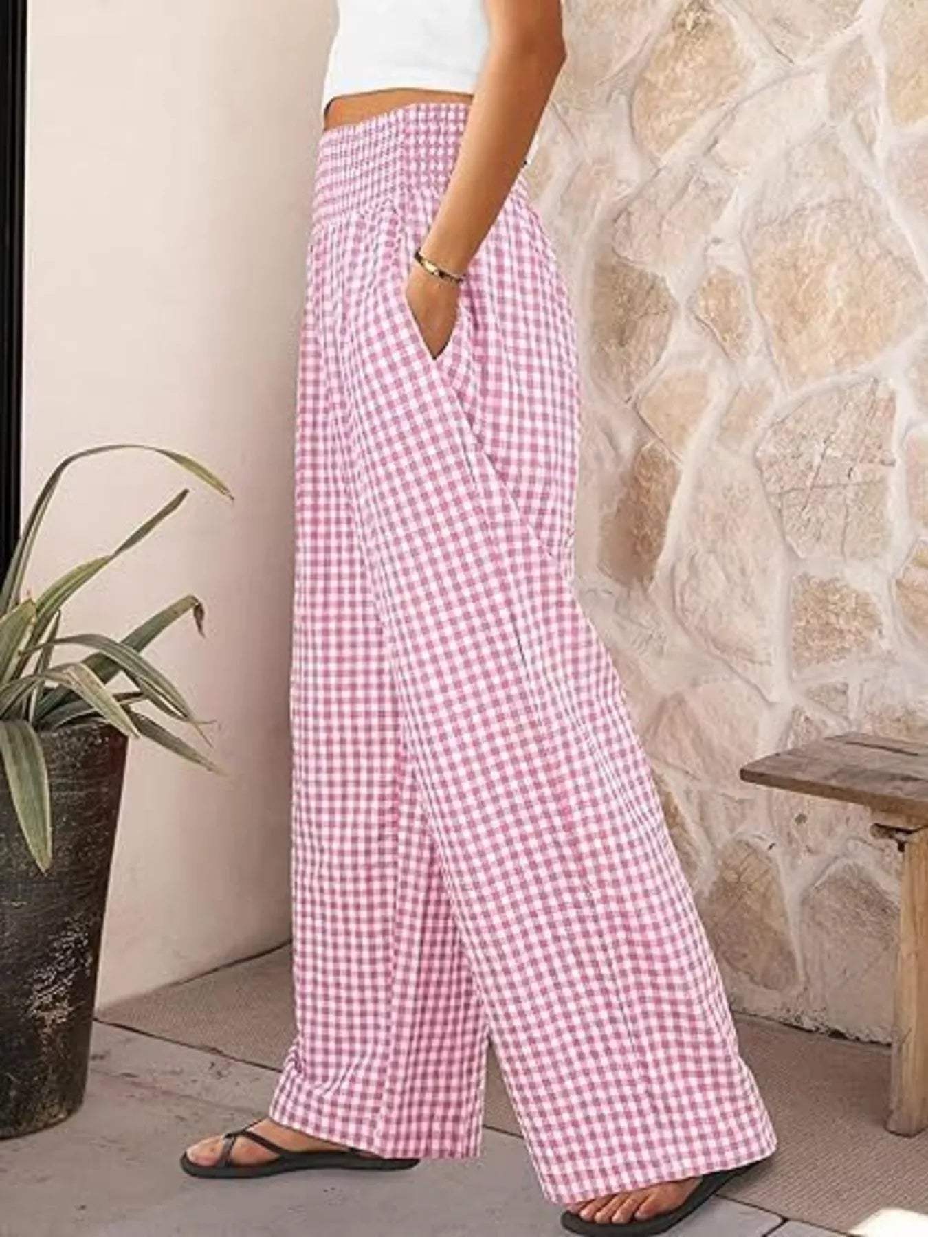 Gingham Wide-Leg Pants - Trendsi - Flyclothing LLC