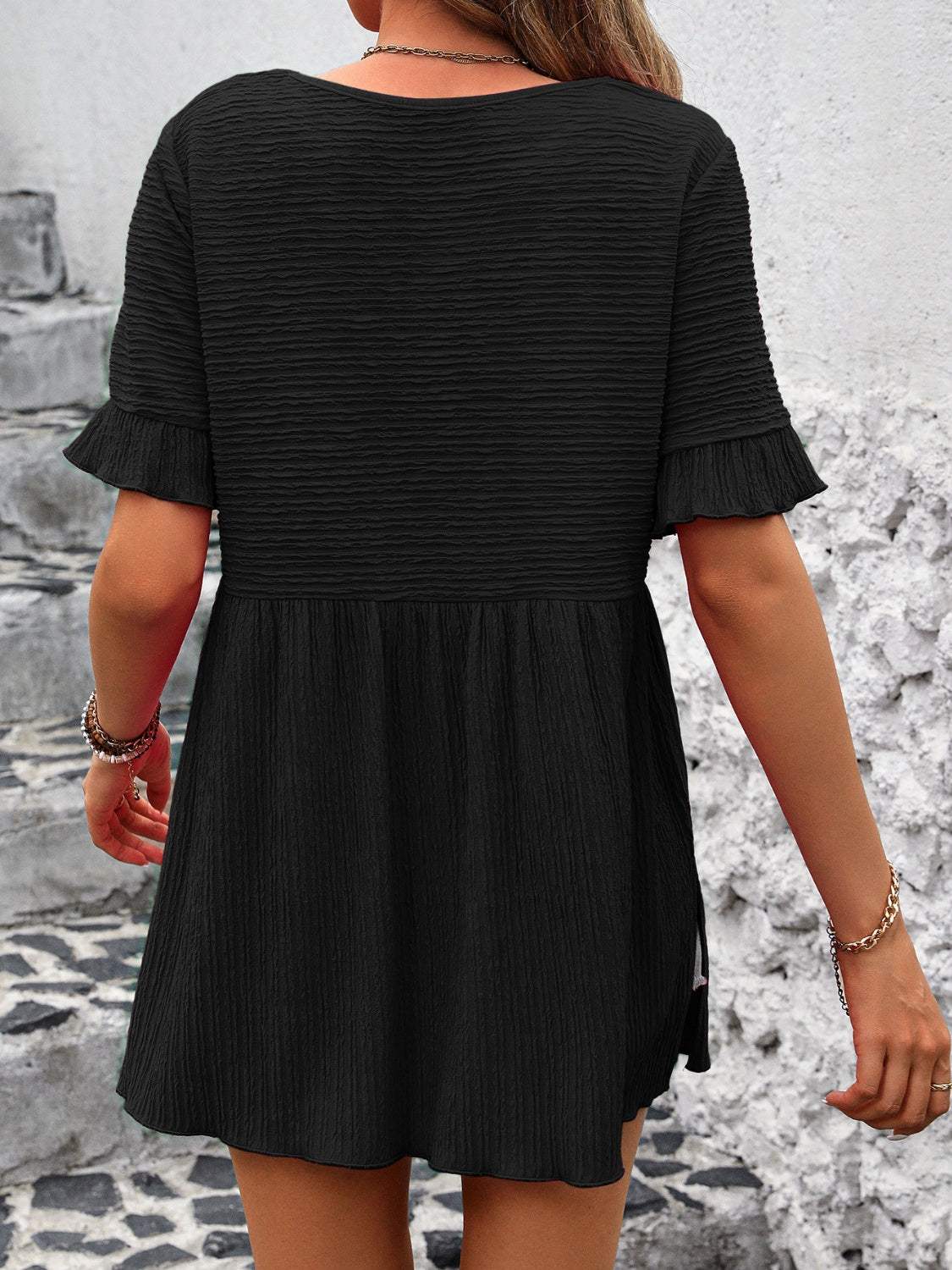 Round Neck Short Sleeve Blouse - Trendsi - Flyclothing LLC