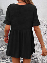 Round Neck Short Sleeve Blouse - Trendsi - Flyclothing LLC