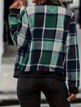 Plus Size Plaid Baseball Collar Zip Up Jacket - Trendsi - Flyclothing LLC