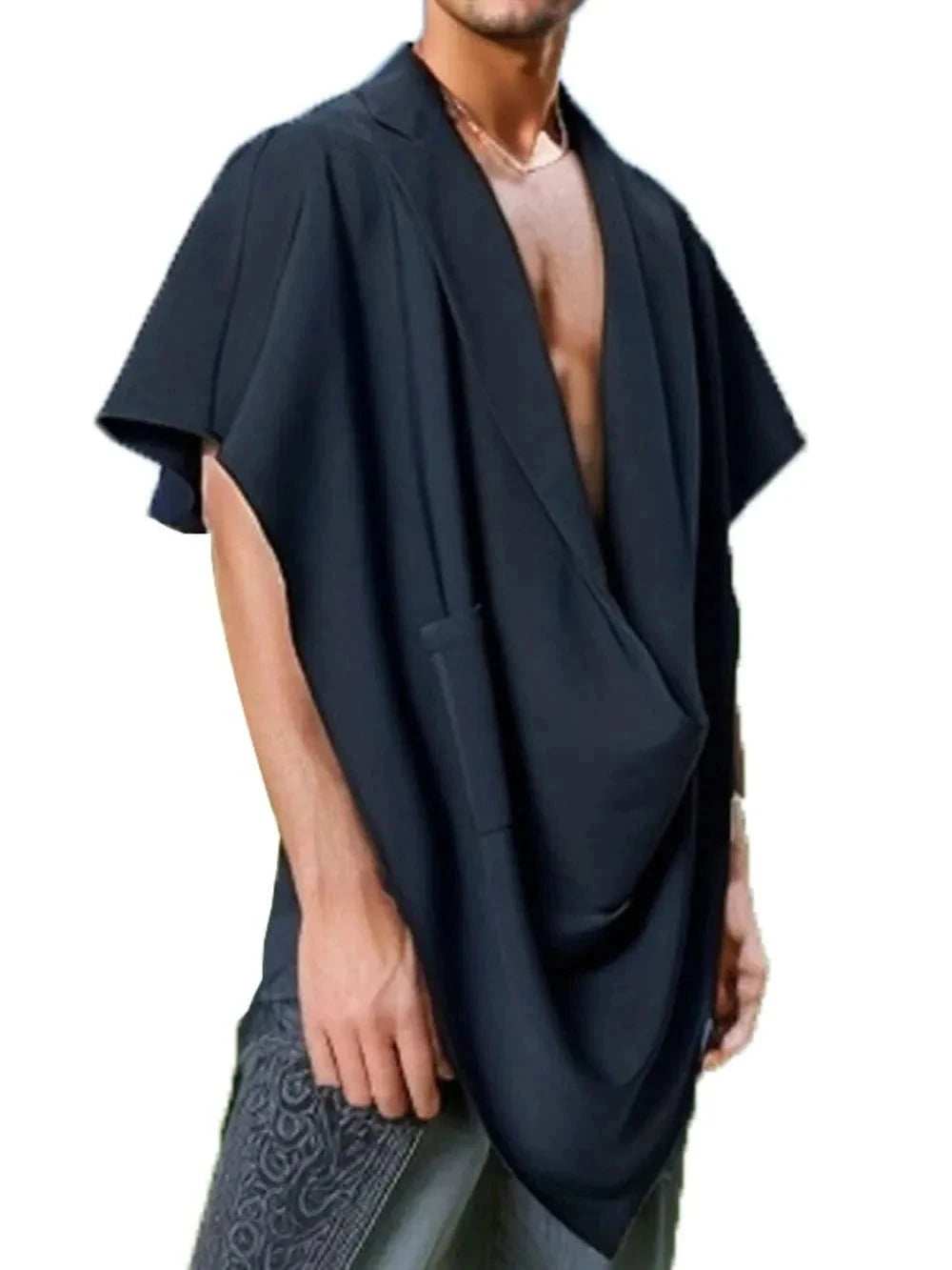 Men's Full Size Pocket Patched Draped Asymmetrical Hem Cape Plus Size - Trendsi - Flyclothing LLC