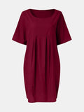 Full Size Round Neck Half Sleeve Dress with Pockets - Trendsi - Flyclothing LLC