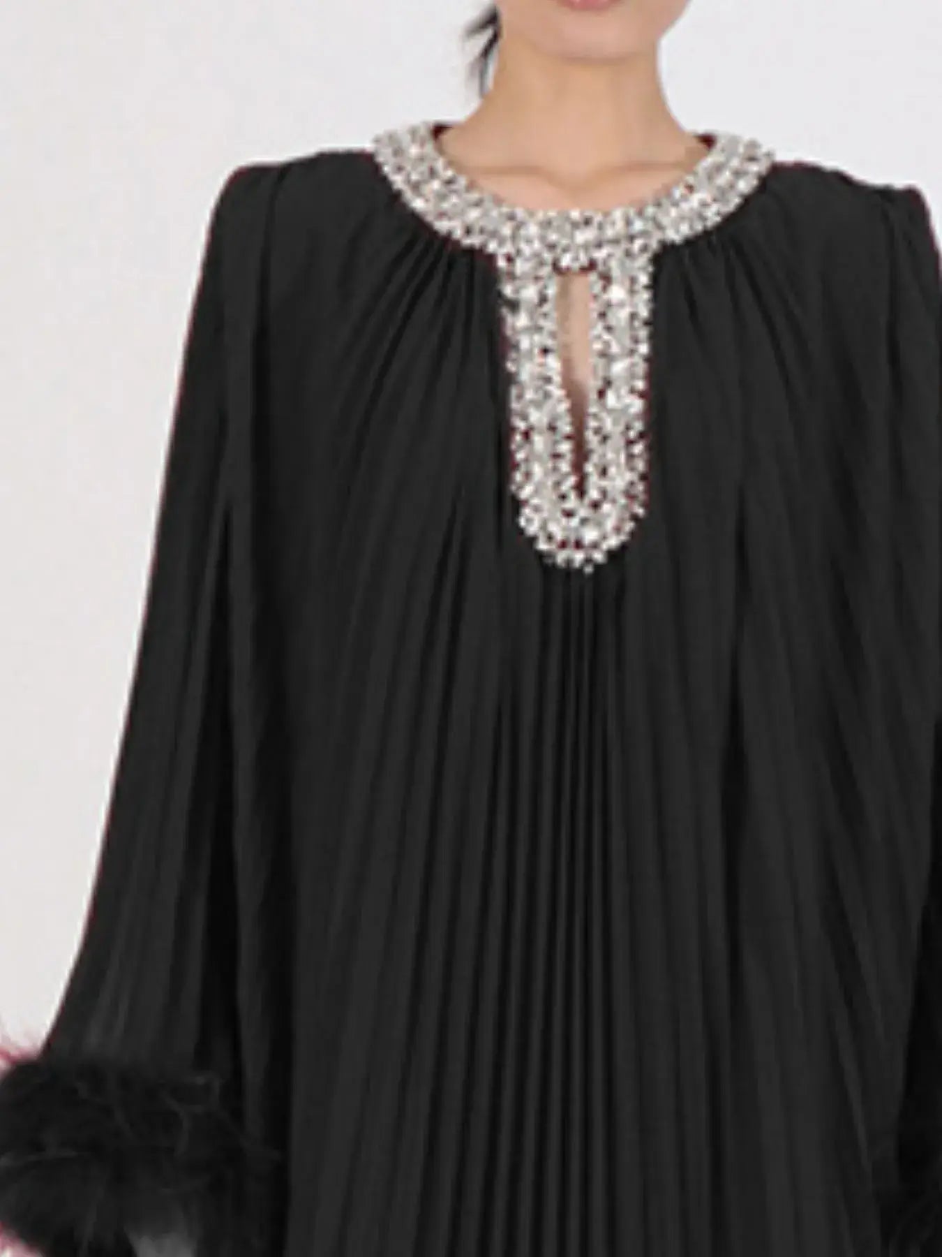 Rhinestone Long Sleeve Maxi Dress - Trendsi - Flyclothing LLC